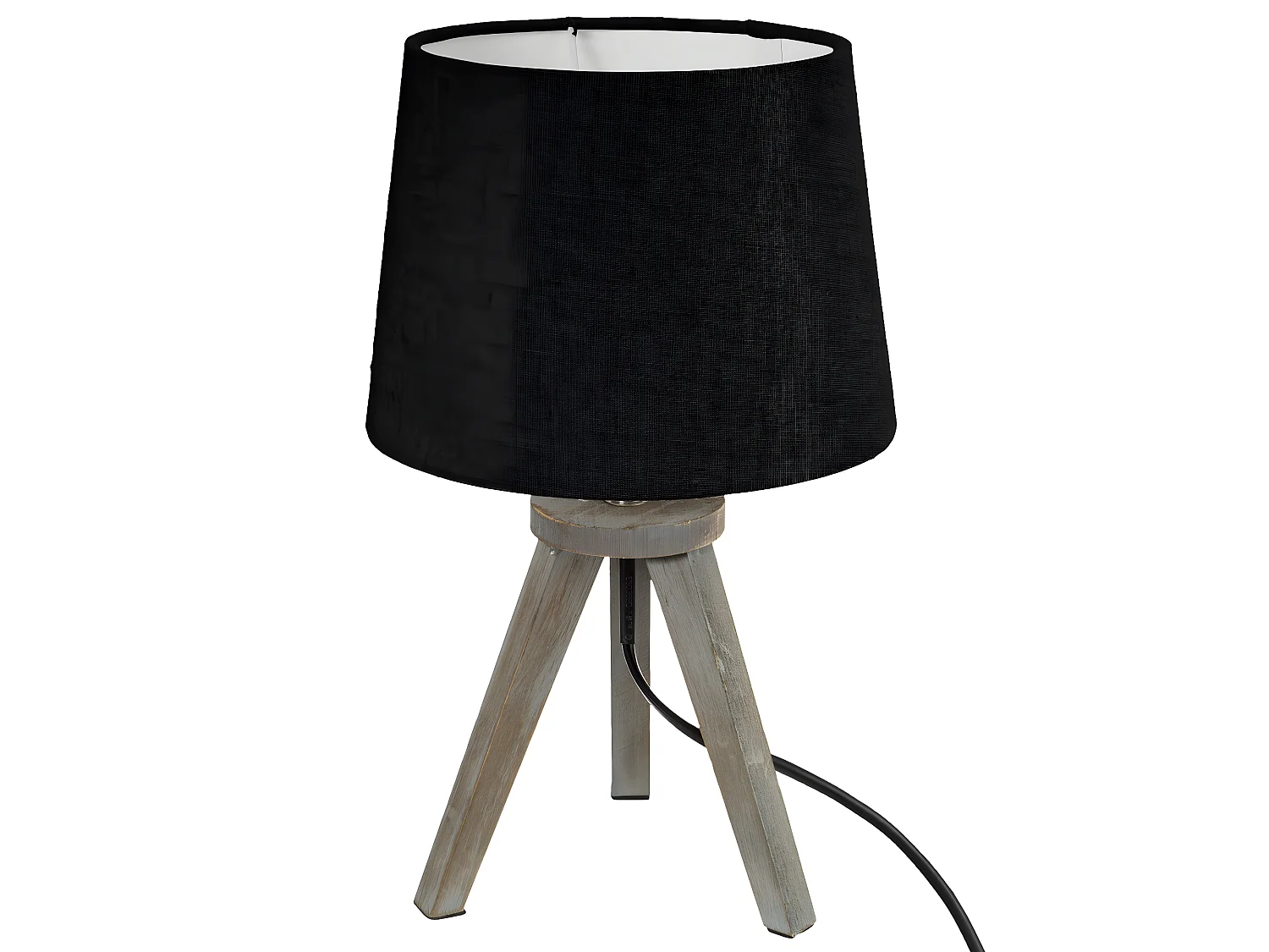 Lampe en Bois brossé et Abat-jour Noir H 31 cm