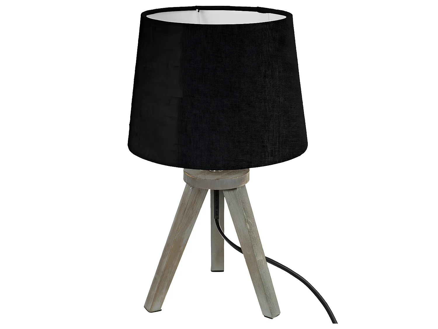 Lampe en Bois brossé et Abat-jour Noir H 31 cm