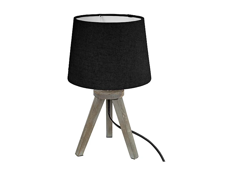 Lampe en Bois brossé et Abat-jour Noir H 31 cm