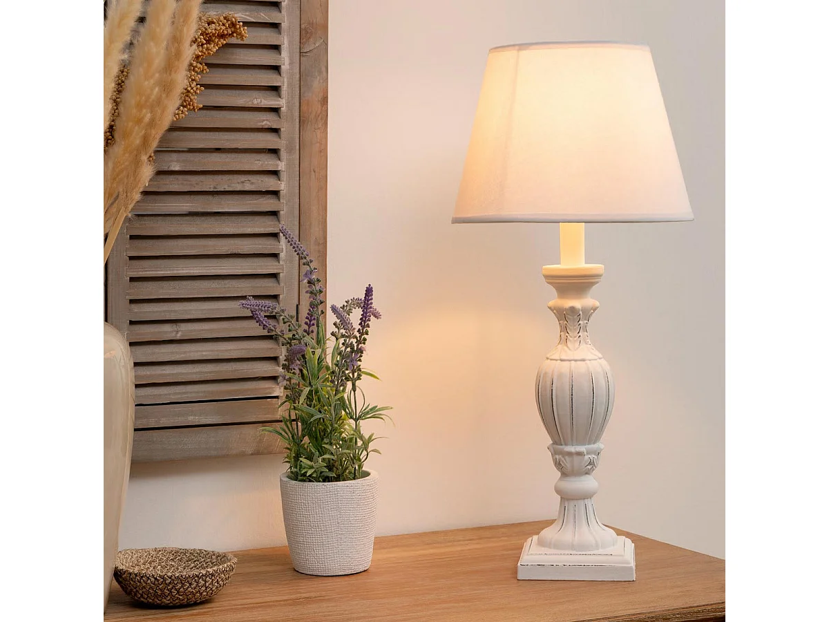 Lampe à poser Pied en Bois patiné Blanc H 55 cm