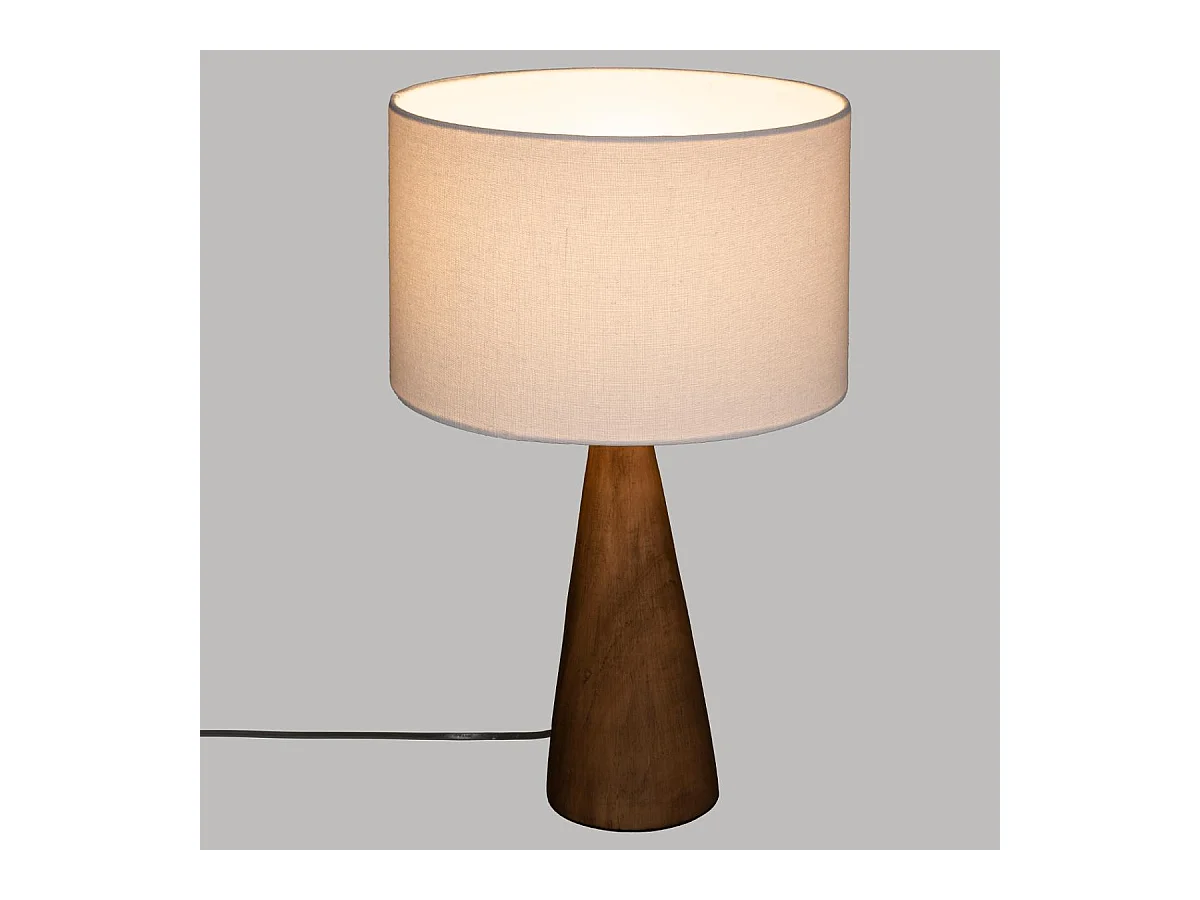Lampe à poser Pied en Bois et Abat-jour Blanc H 46 cm