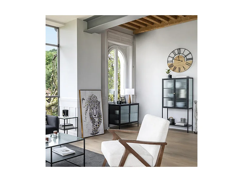 Lampe à poser Pied en Bois et Abat-jour Blanc H 46 cm