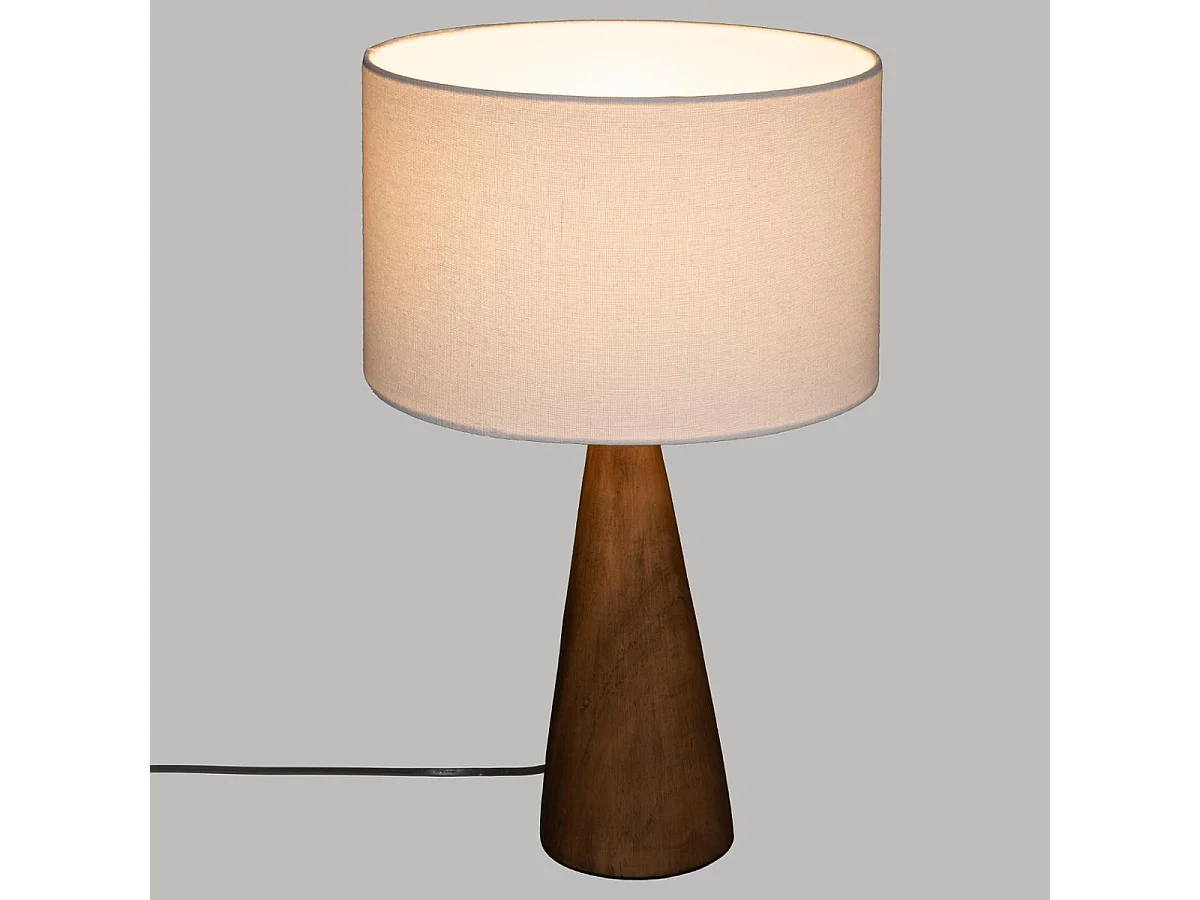 Lampe à poser Pied en Bois et Abat-jour Blanc H 46 cm