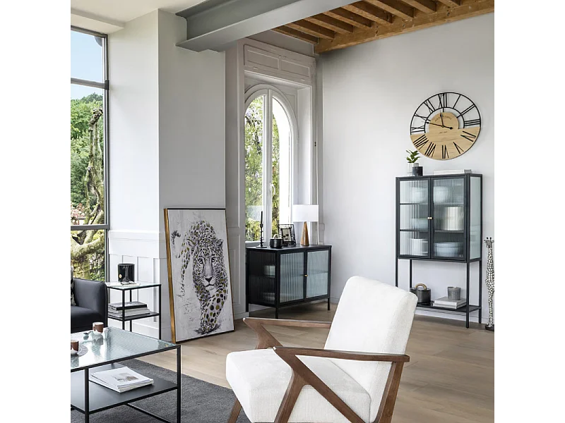 Lampe à poser Pied en Bois et Abat-jour Blanc H 46 cm