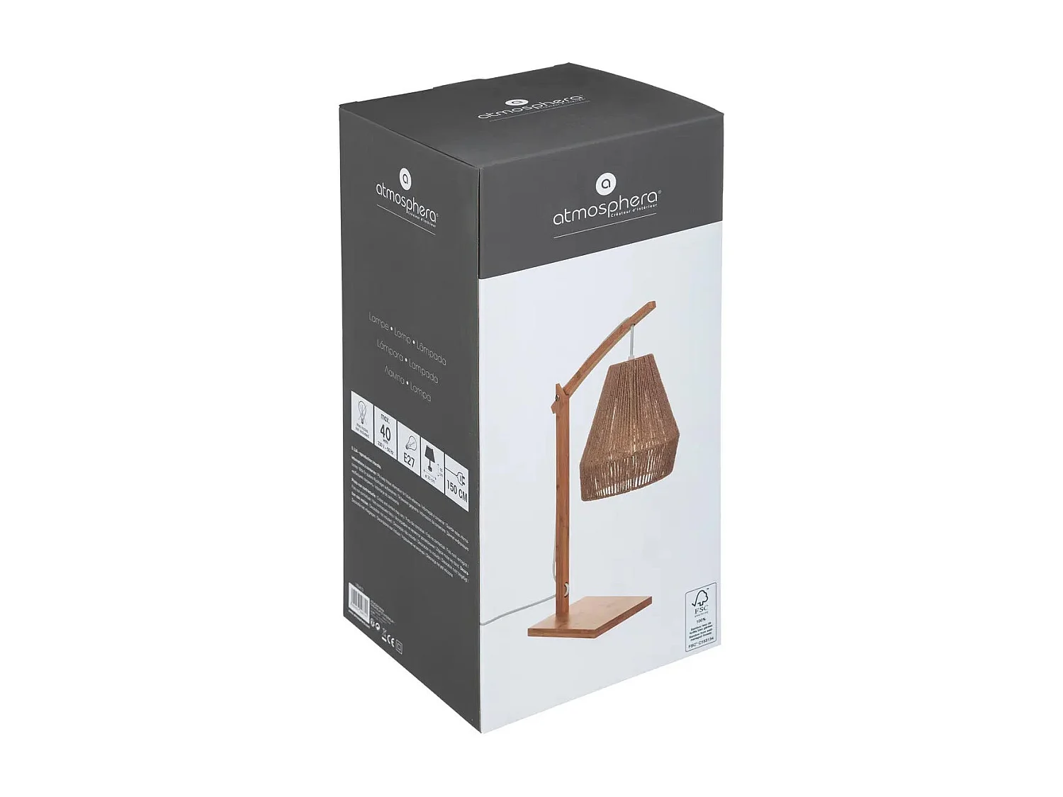 Lampe à poser en Bambou et Chanvre H 55 cm