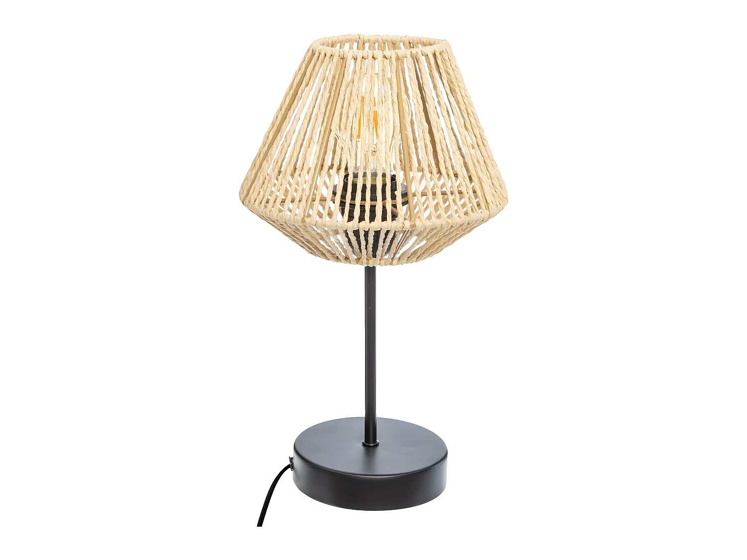 Lampe à poser en métal Noir et Abat-jour Naturel H 34 cm