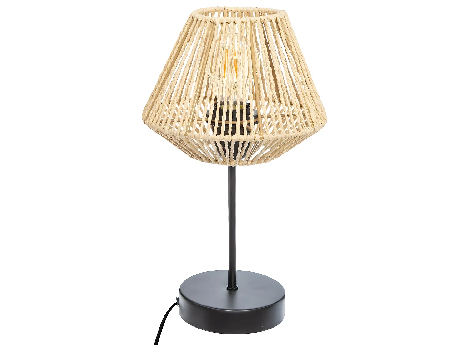 Lampe à poser en métal Noir et Abat-jour Naturel H 34 cm