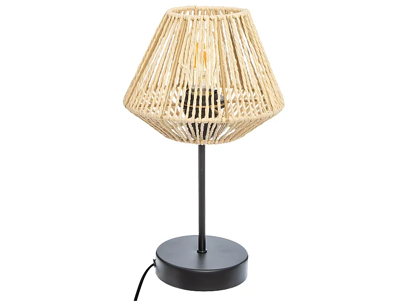 Lampe à poser en métal Noir et Abat-jour Naturel H 34 cm