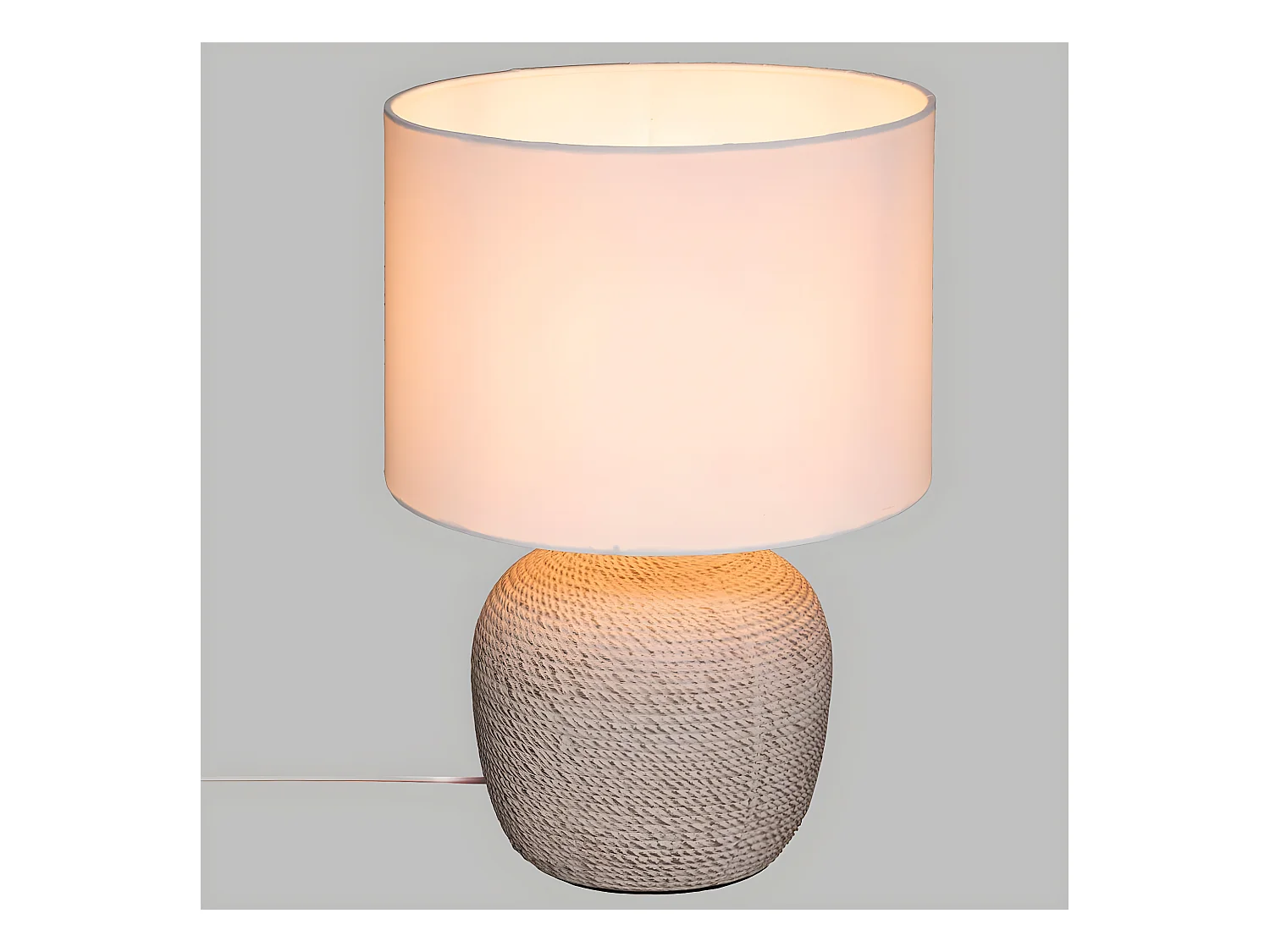 Lampe à poser en Céramique Beige et Abat jour Blanc H 39.5 cm