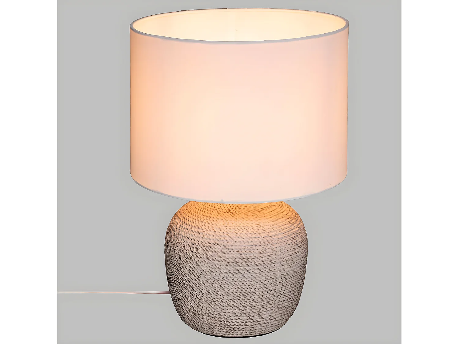Lampe à poser en Céramique Beige et Abat jour Blanc H 39.5 cm