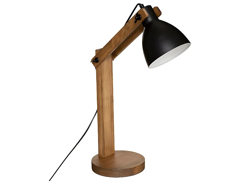Lampe à poser Pied en Bois et Abat-jour en Métal Noir H 56 cm