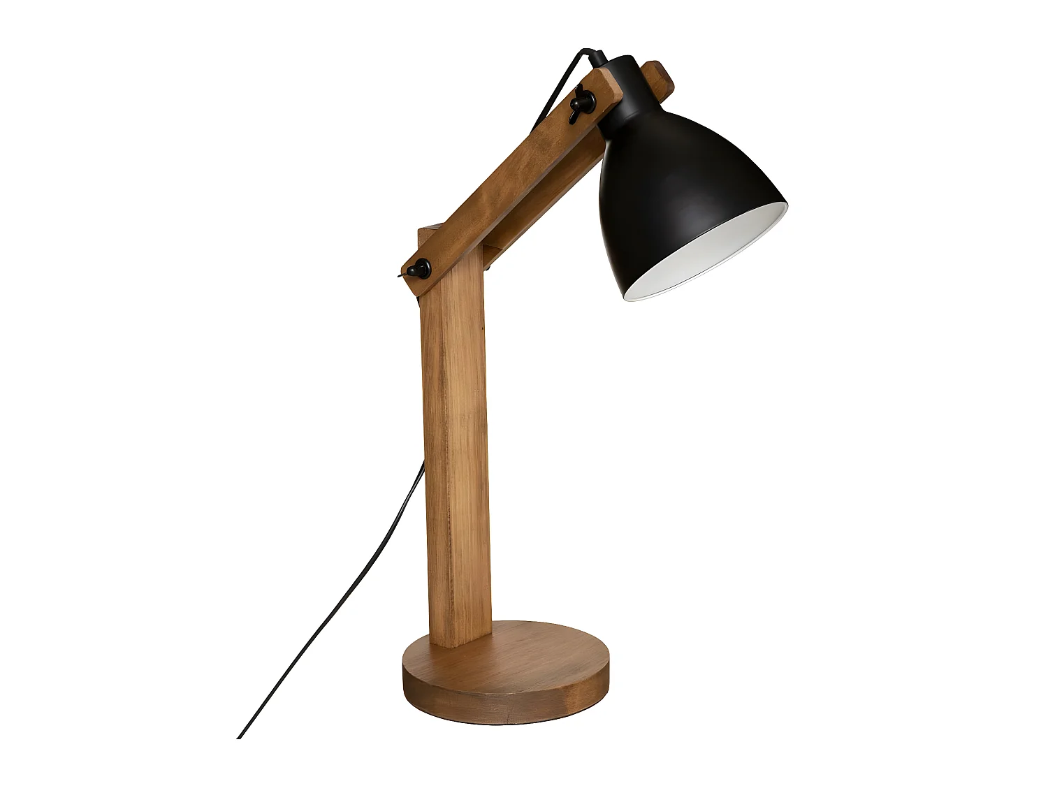 Lampe à poser Pied en Bois et Abat-jour en Métal Noir H 56 cm