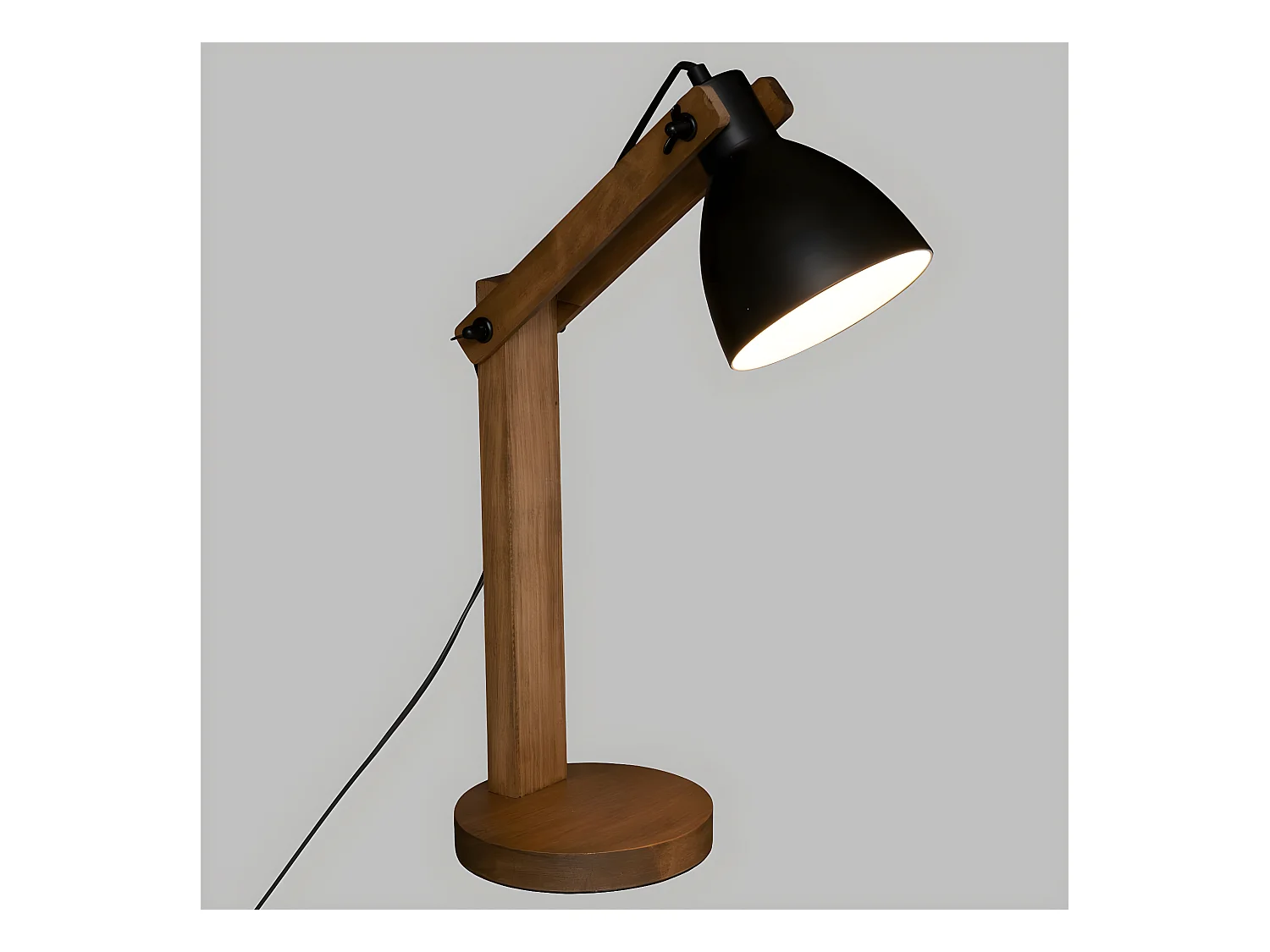 Lampe à poser Pied en Bois et Abat-jour en Métal Noir H 56 cm