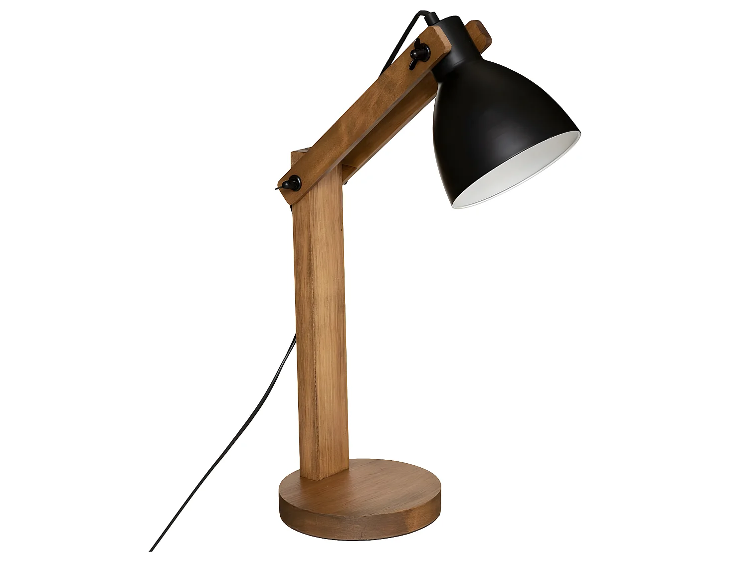 Lampe à poser Pied en Bois et Abat-jour en Métal Noir H 56 cm