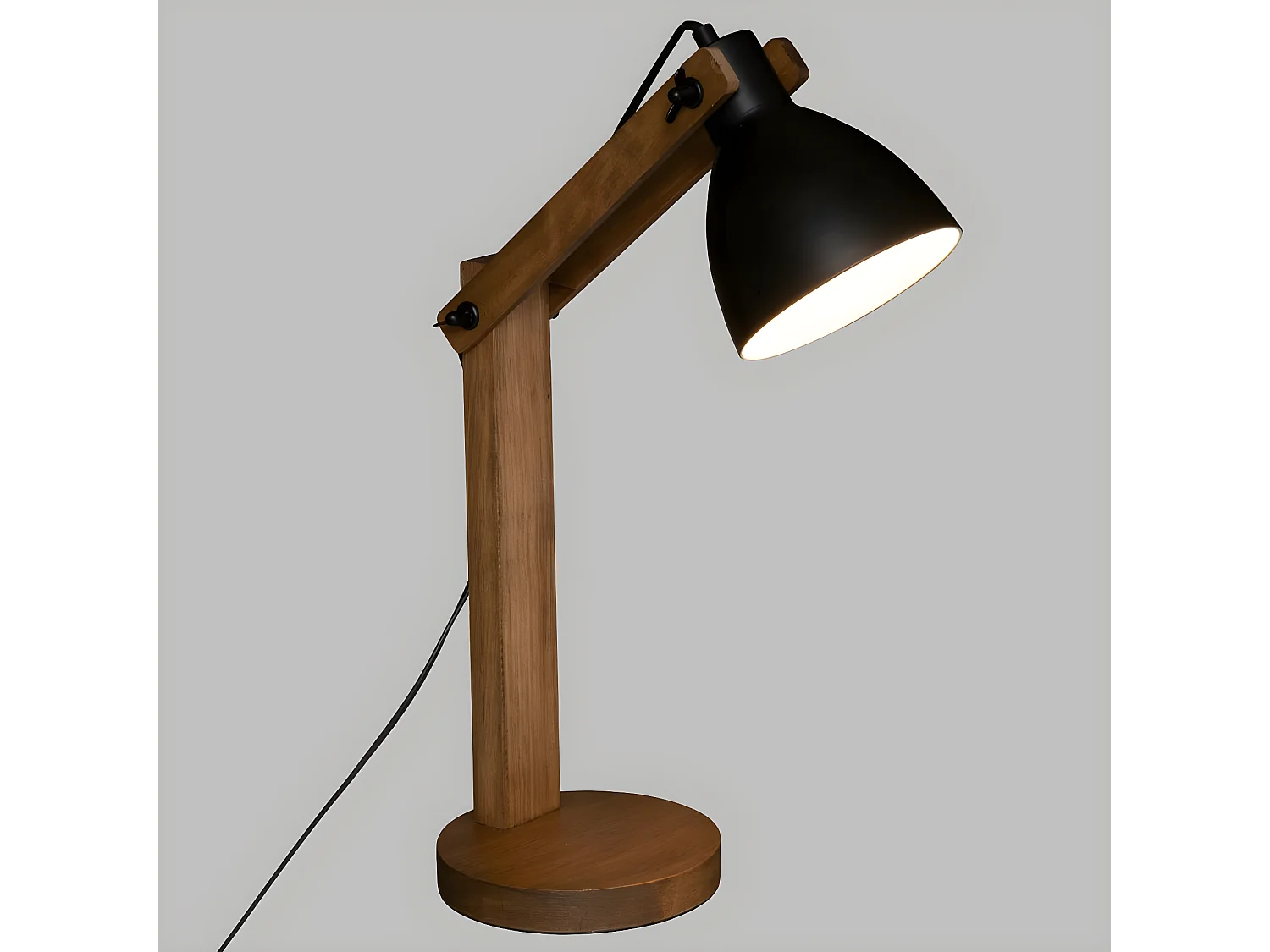 Lampe à poser Pied en Bois et Abat-jour en Métal Noir H 56 cm