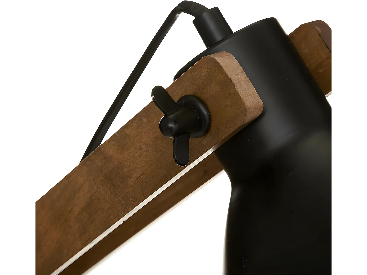 Lampe à poser Pied en Bois et Abat-jour en Métal Noir H 56 cm
