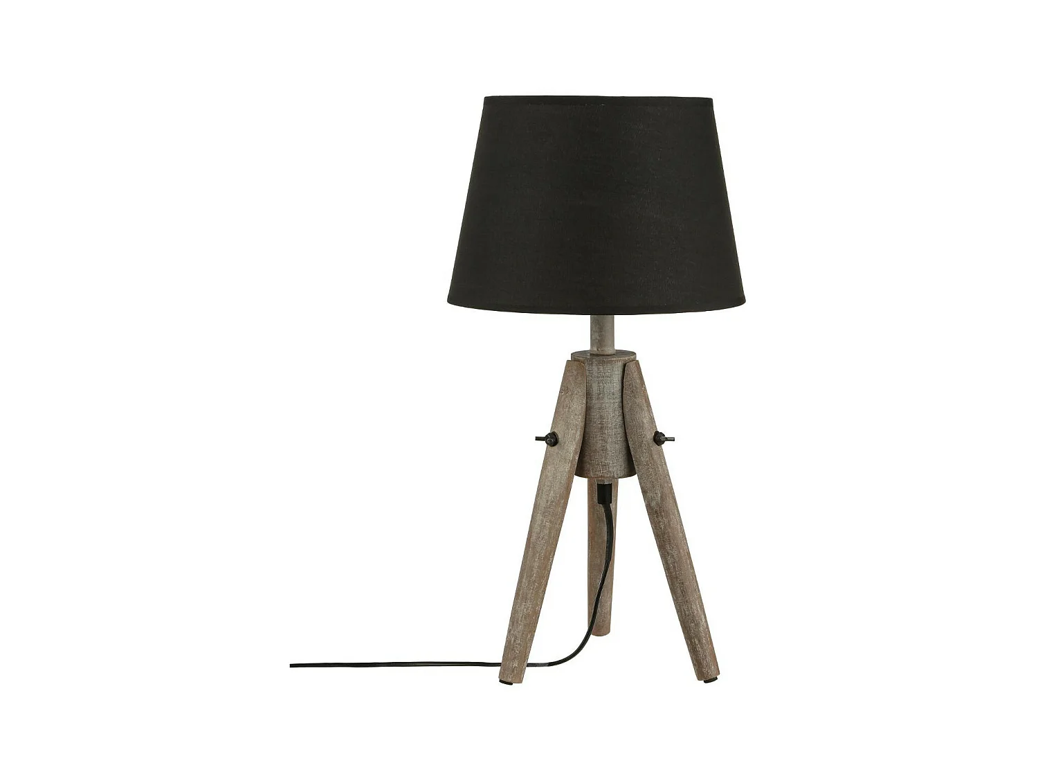 Lampe Trépied en Bois et et Abat-jour Noir H 46 cm