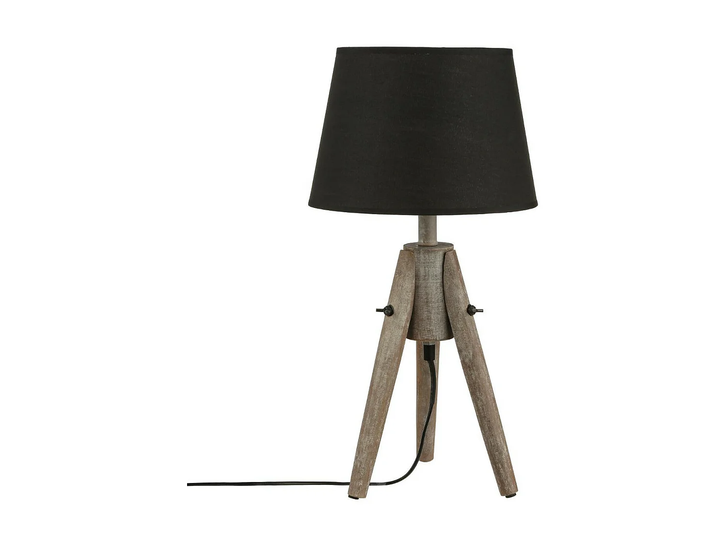 Lampe Trépied en Bois et et Abat-jour Noir H 46 cm