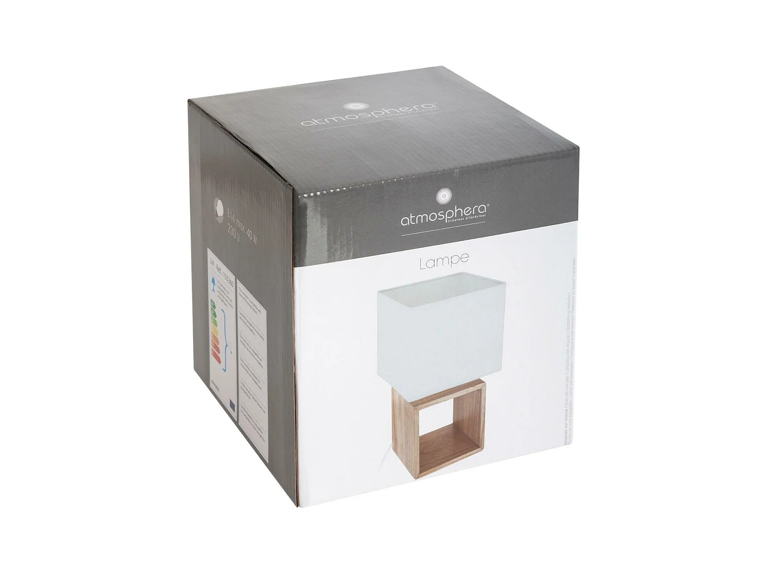 Lampe à poser en Bois et Abat-jour carré H 32 cm