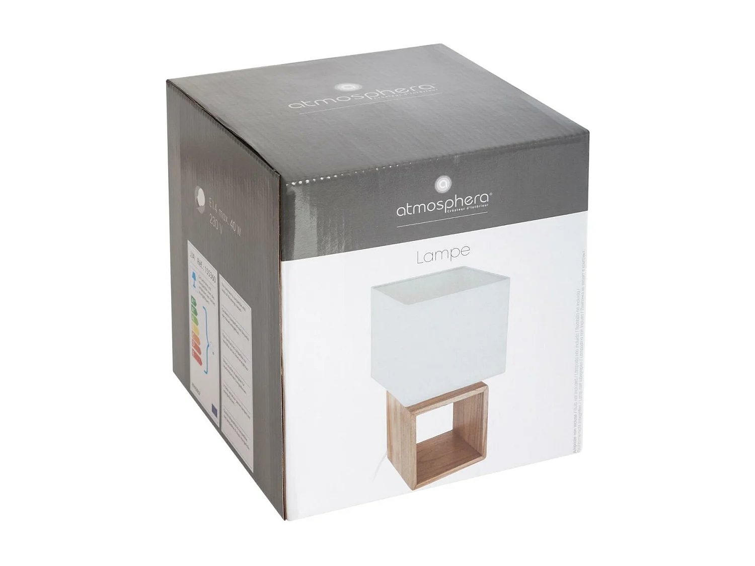 Lampe à poser en Bois et Abat-jour carré H 32 cm