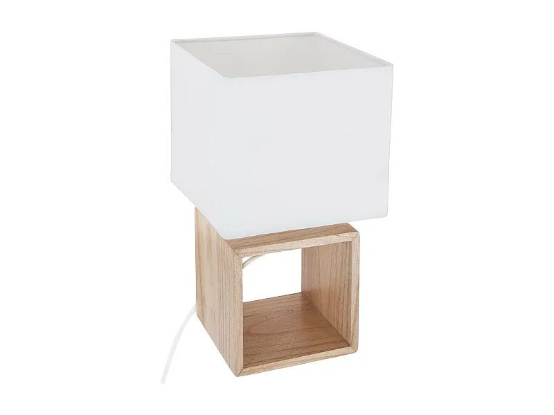 Lampe à poser en Bois et Abat-jour carré H 32 cm