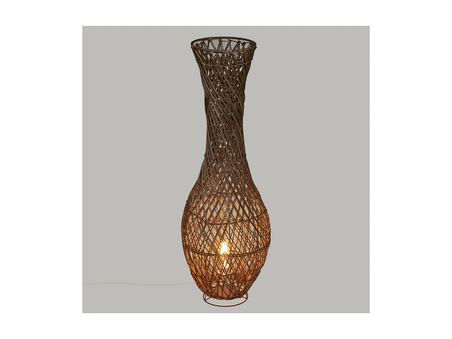 Grande Lampe à poser en Rotin et Métal H 100 cm