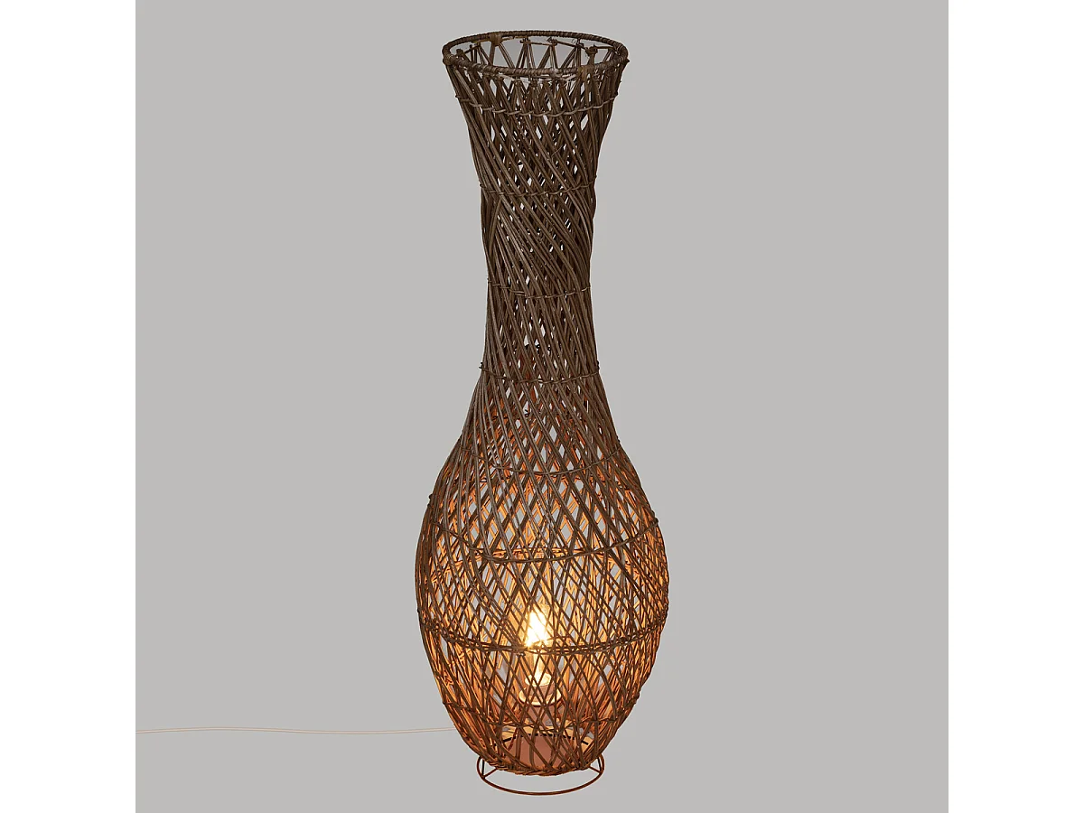 Grande Lampe à poser en Rotin et Métal H 100 cm