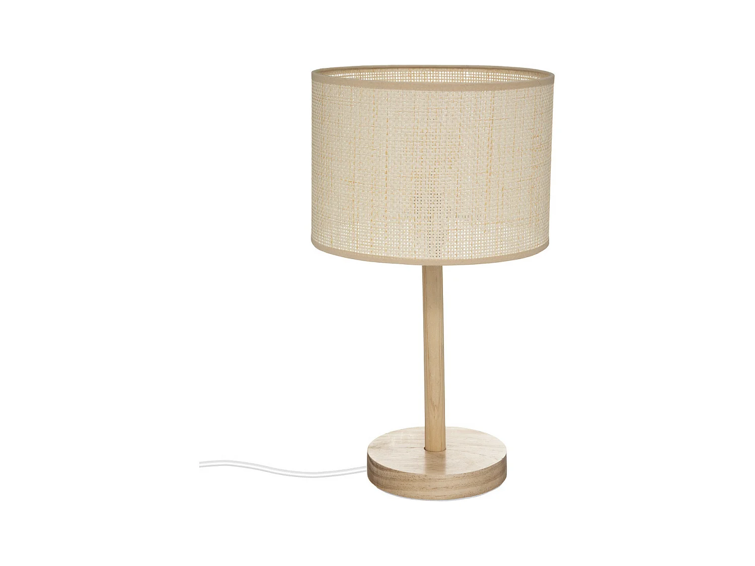 Lampe à poser en Bois de Pin et Abat-jour Beige naturel tressé H 42 cm
