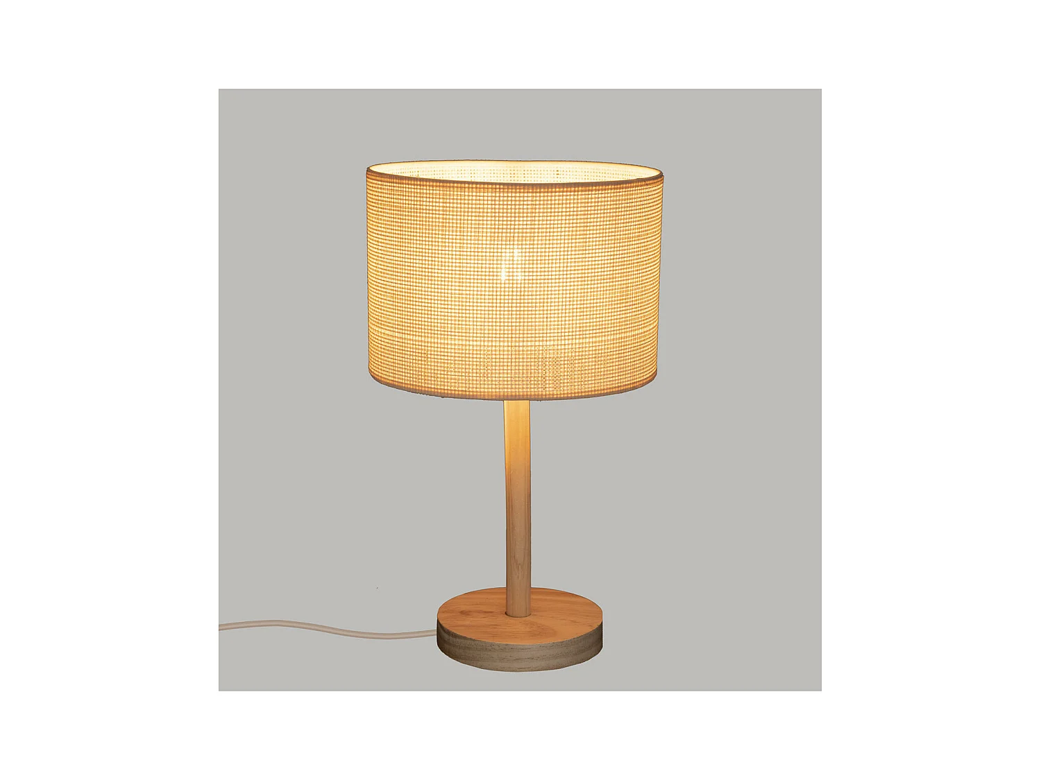 Lampe à poser en Bois de Pin et Abat-jour Beige naturel tressé H 42 cm