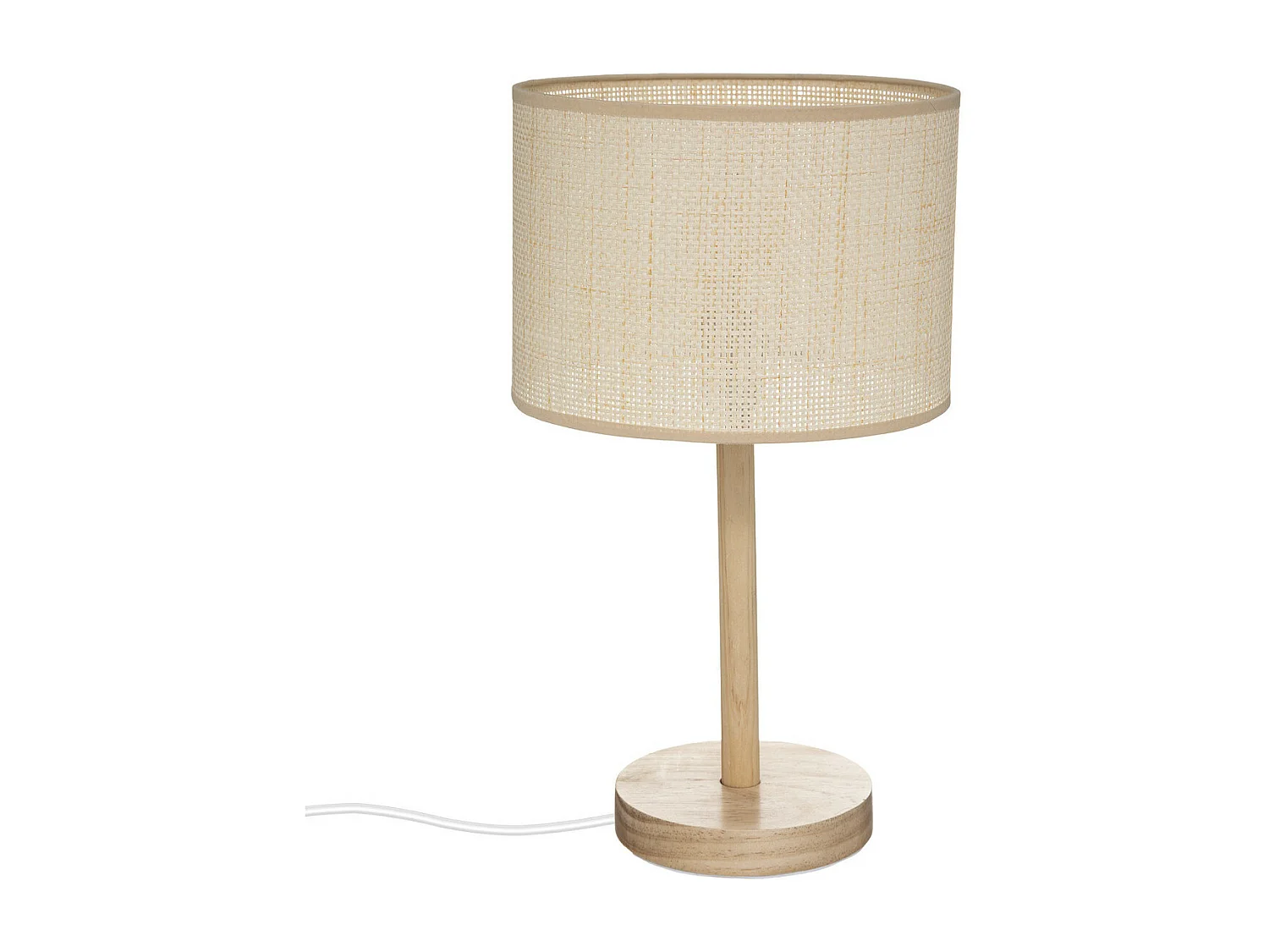 Lampe à poser en Bois de Pin et Abat-jour Beige naturel tressé H 42 cm