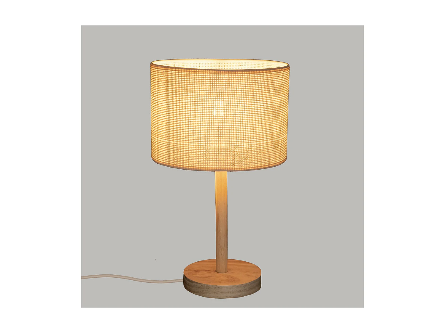 Lampe à poser en Bois de Pin et Abat-jour Beige naturel tressé H 42 cm