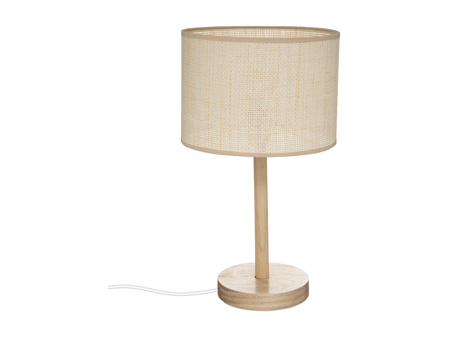Lampe à poser en Bois de Pin et Abat-jour Beige naturel tressé H 42 cm