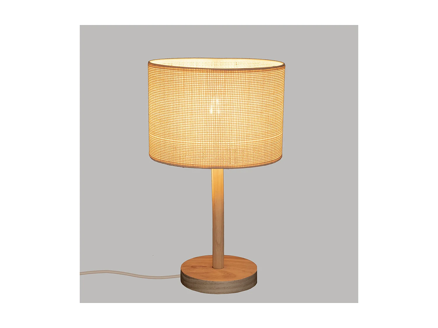Lampe à poser en Bois de Pin et Abat-jour Beige naturel tressé H 42 cm