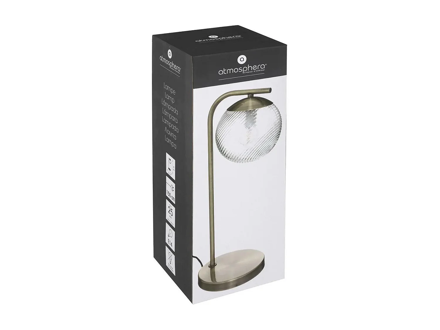 Lampe à poser en Métal Mordoré et Verre strié H 45 cm
