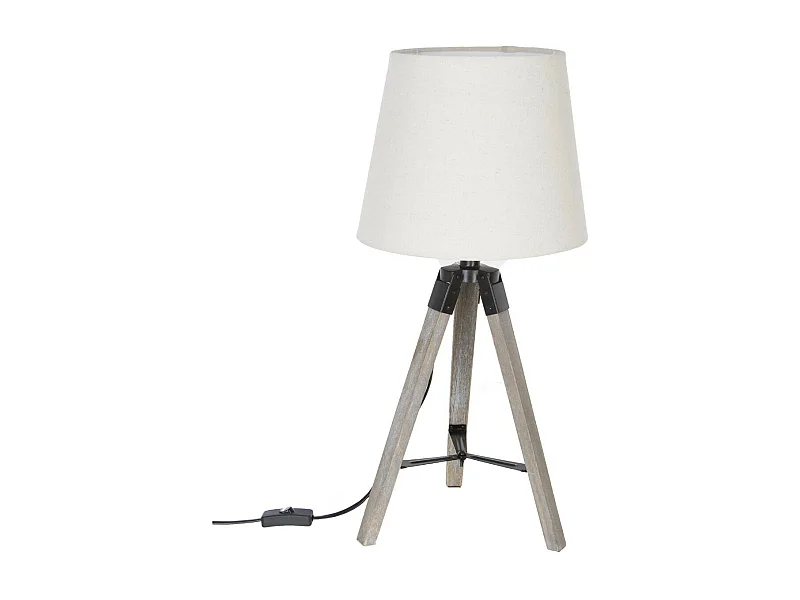Lampe Trépied en Bois et Abat-jour Ivoire H 58 cm