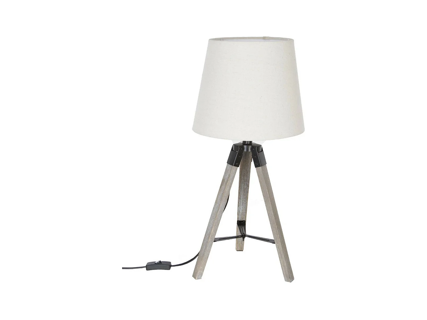Lampe Trépied en Bois et Abat-jour Ivoire H 58 cm