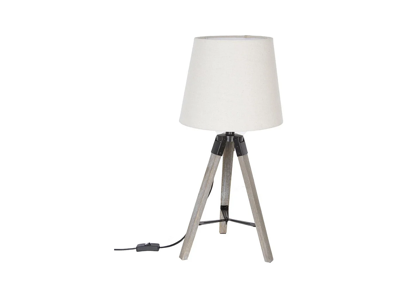 Lampe Trépied en Bois et Abat-jour Ivoire H 58 cm