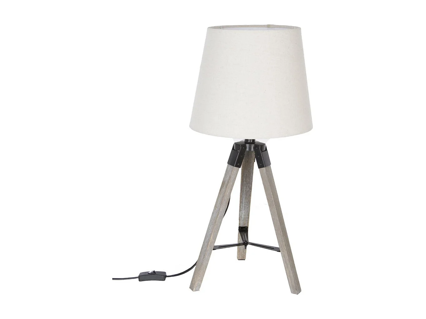 Lampe Trépied en Bois et Abat-jour Ivoire H 58 cm