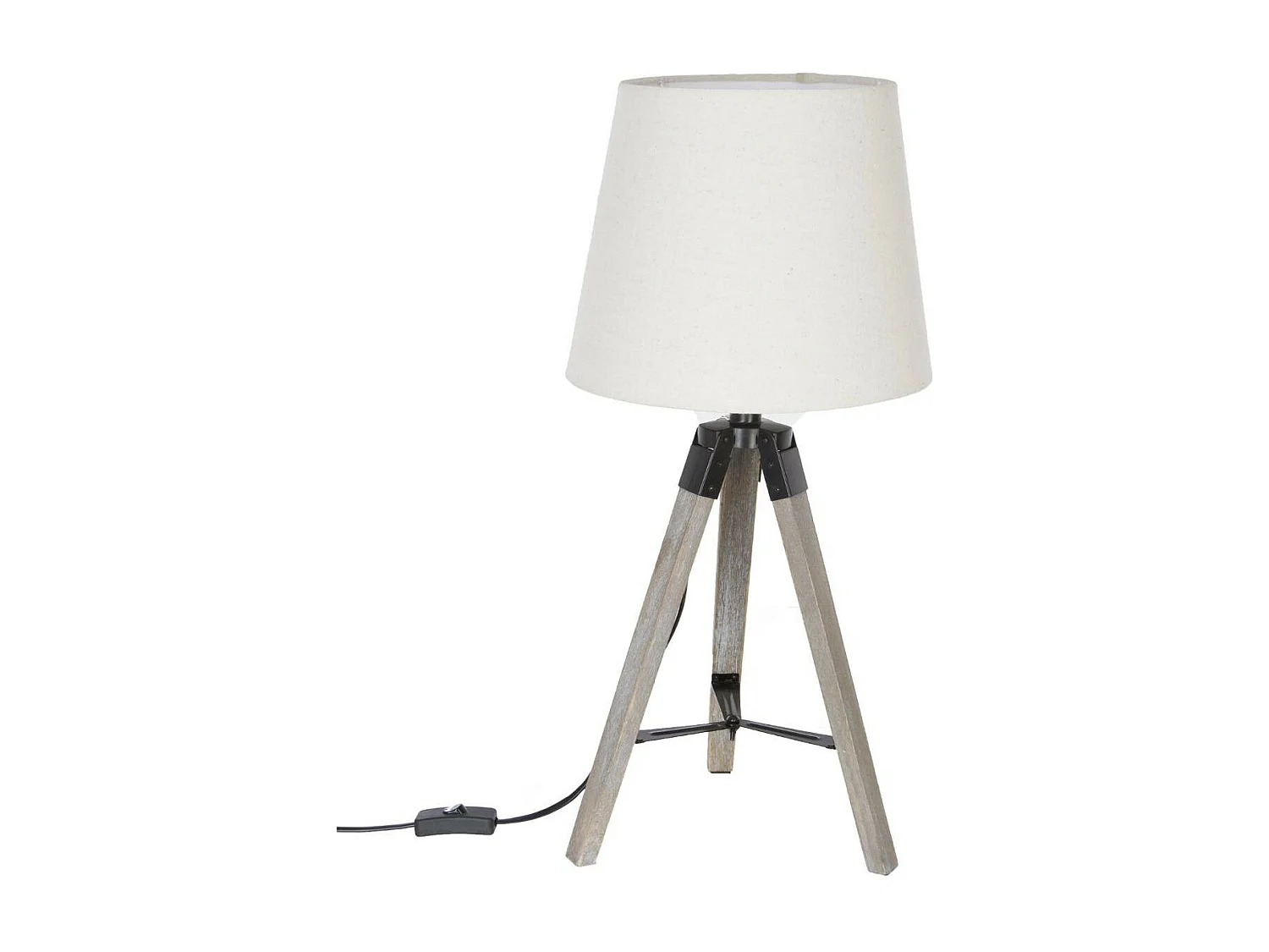 Lampe Trépied en Bois et Abat-jour Ivoire H 58 cm