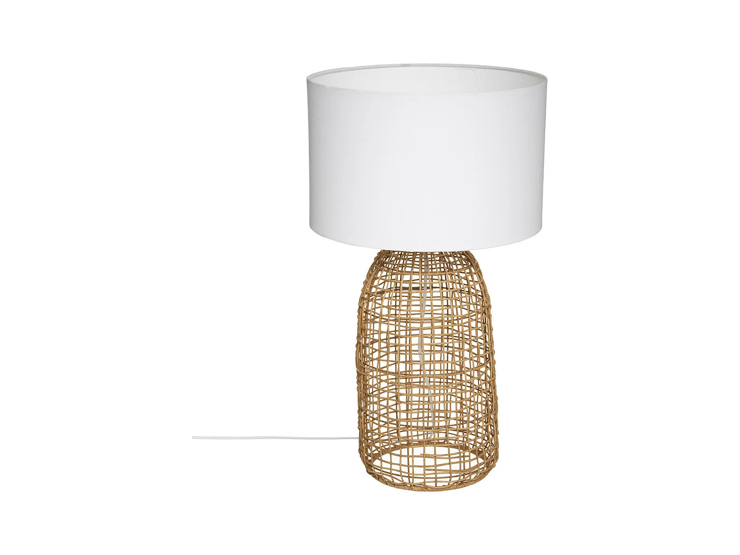 Lampe à poser en Rotin et Abat-jour Blanc H 55 cm