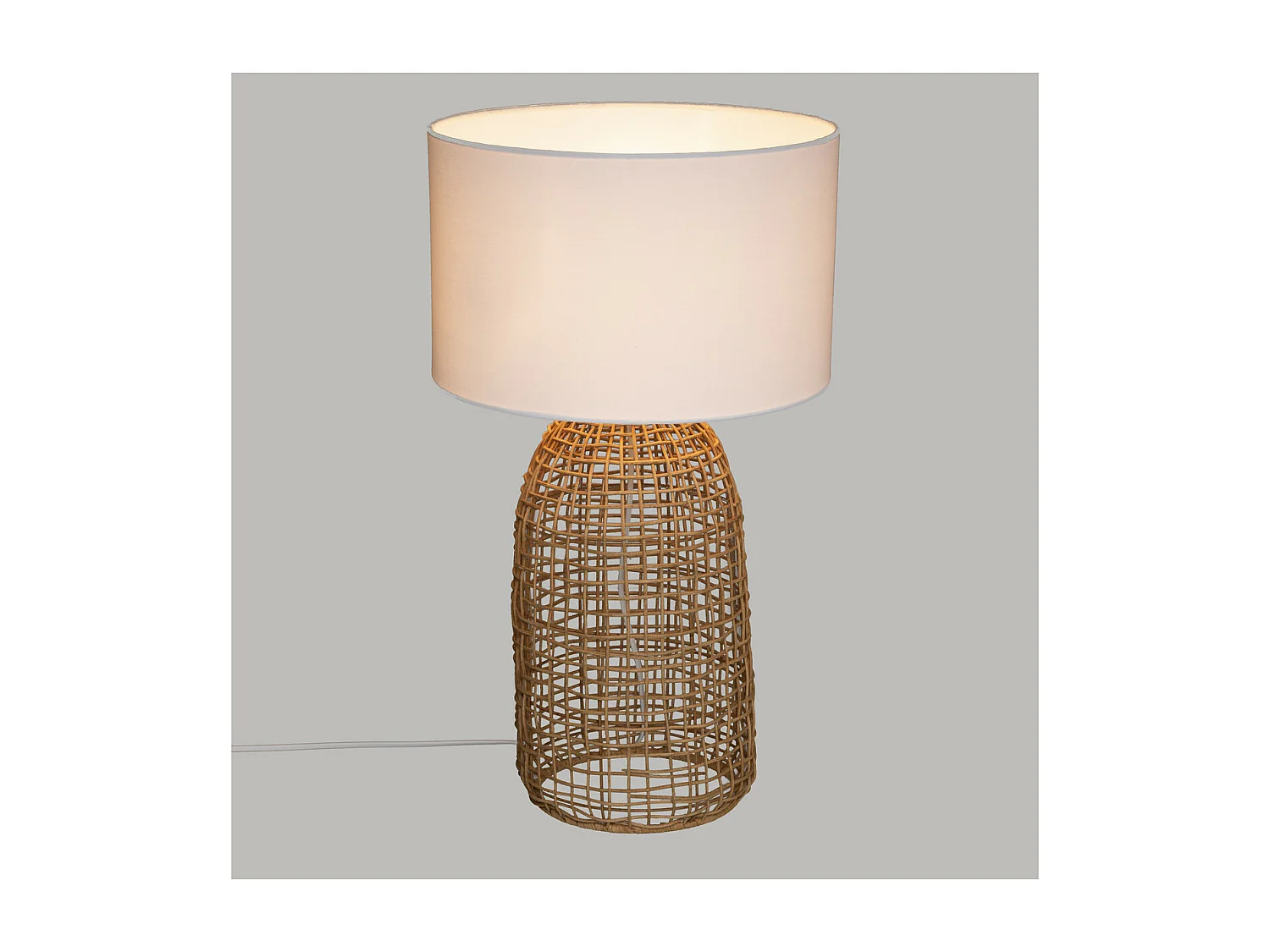 Lampe à poser en Rotin et Abat-jour Blanc H 55 cm