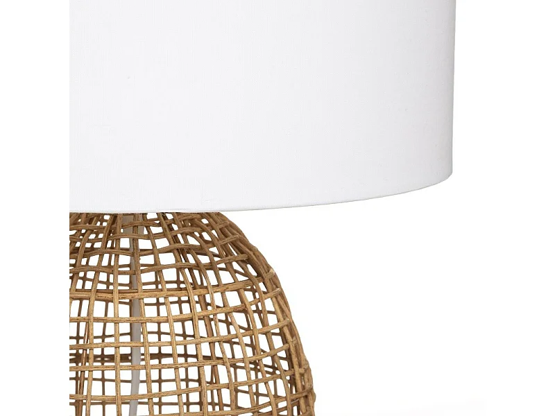 Lampe à poser en Rotin et Abat-jour Blanc H 55 cm