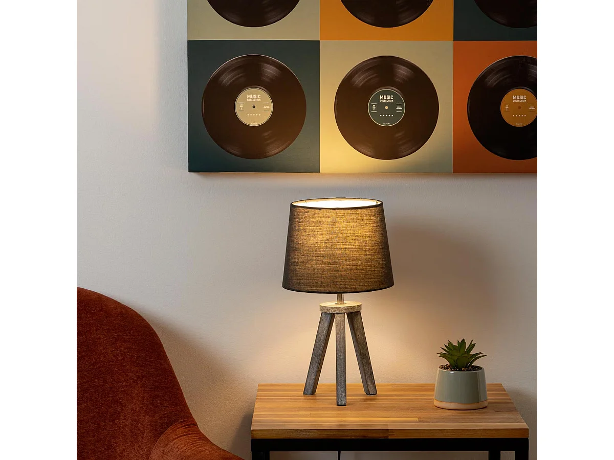 Lampe en Bois brossé et Abat-jour Gris H 31 cm