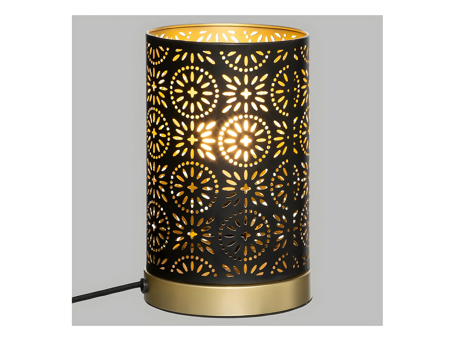 Lampe cylindrique en métal Noir et Or