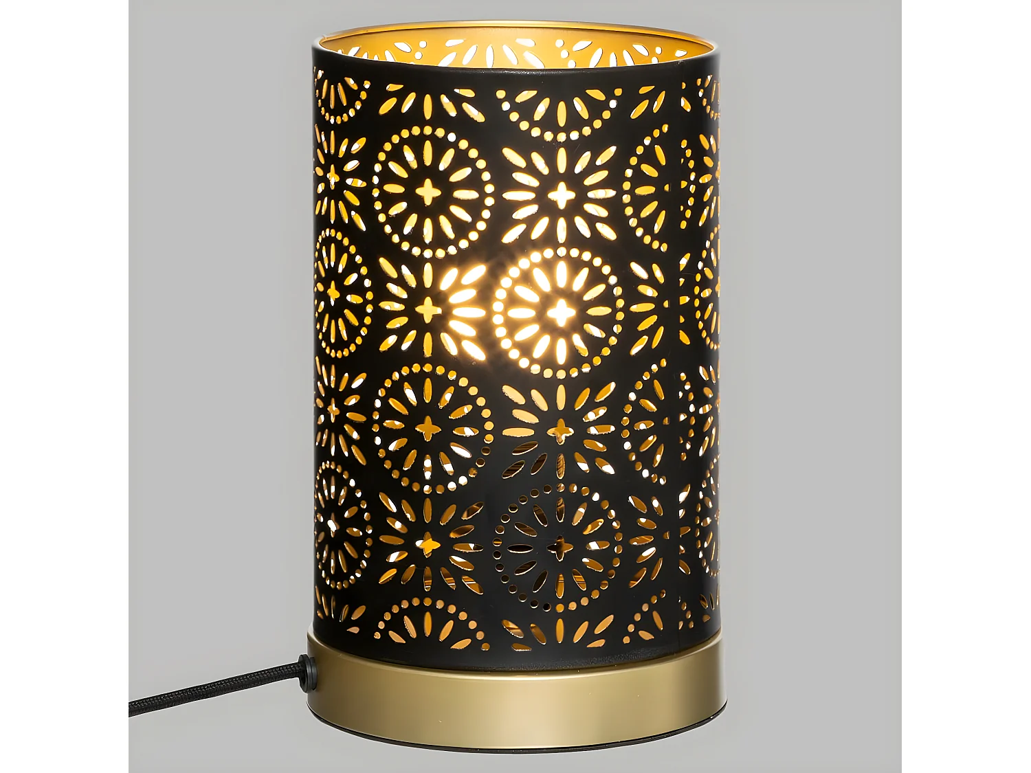 Lampe cylindrique en métal Noir et Or