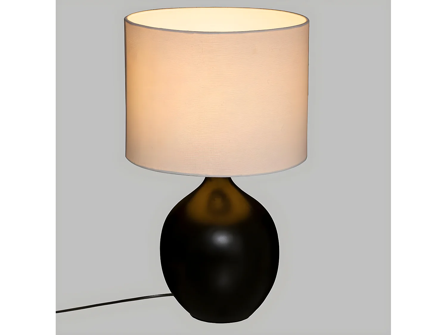 Lampe à poser en Céramique Noire et Abat jour Blanc H 51.5 cm