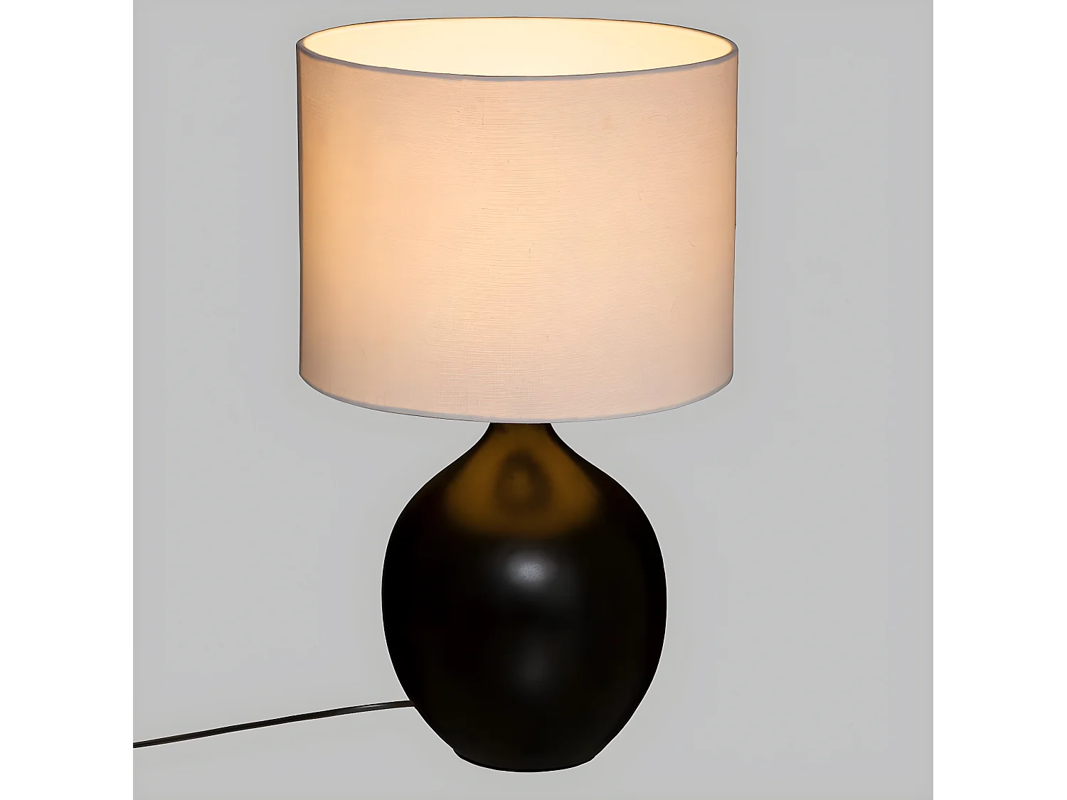 Lampe à poser en Céramique Noire et Abat jour Blanc H 51.5 cm