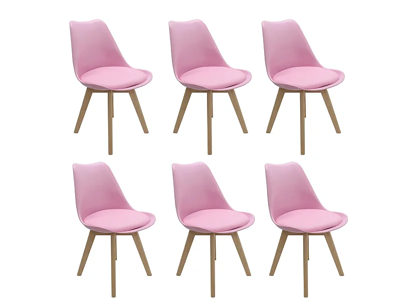 LORENZO - Lot de 6 Chaises Scandinaves - Assise Rembourrée - Rose
