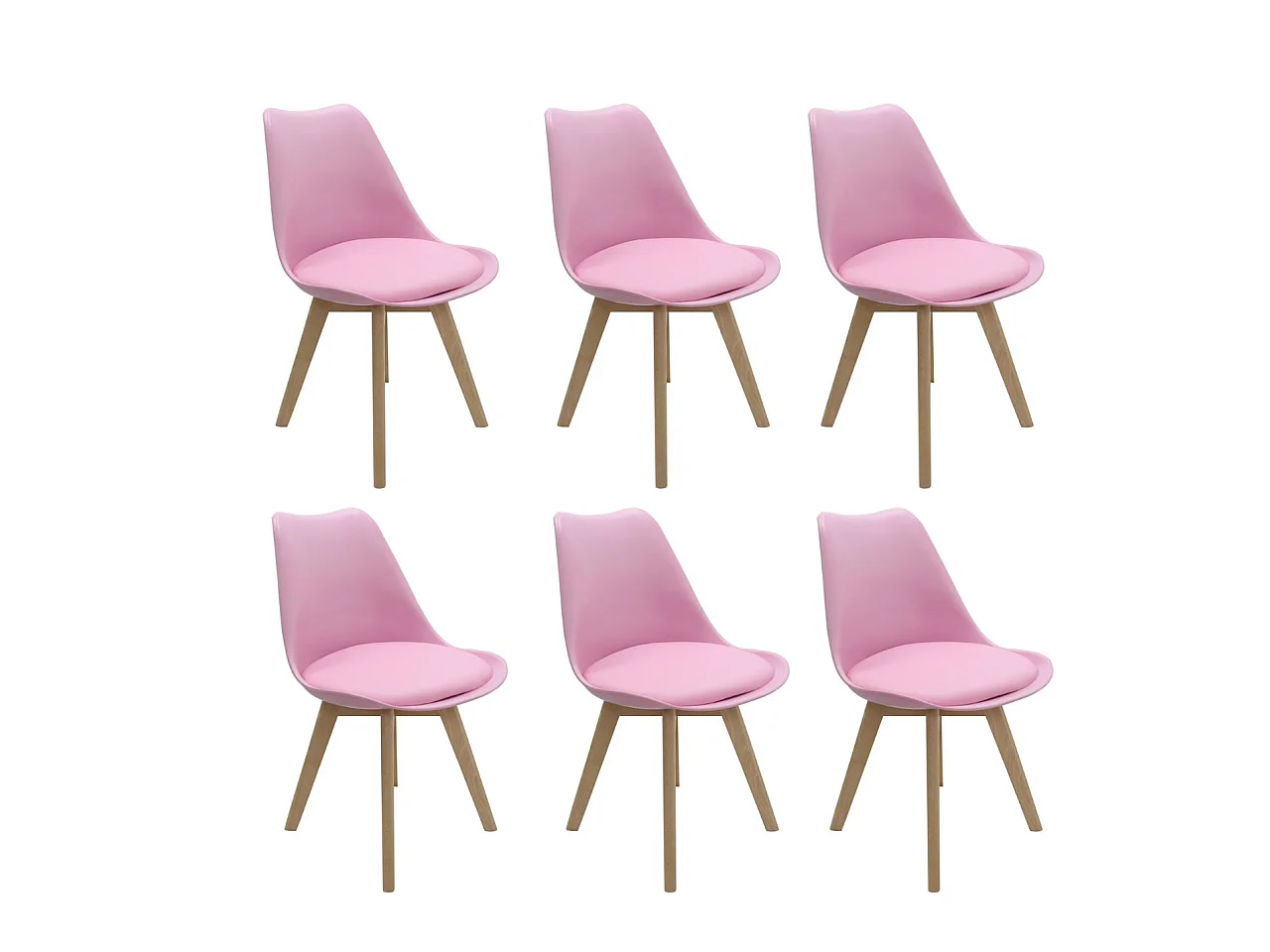 LORENZO - Lot de 6 Chaises Scandinaves - Assise Rembourrée - Rose