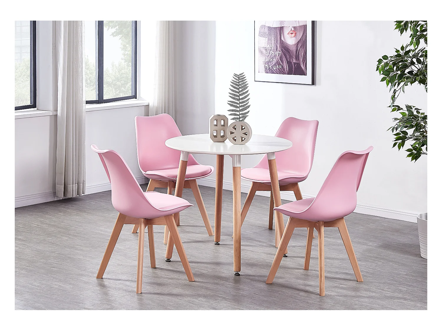 LORENZO - Lot de 6 Chaises Scandinaves - Assise Rembourrée - Rose